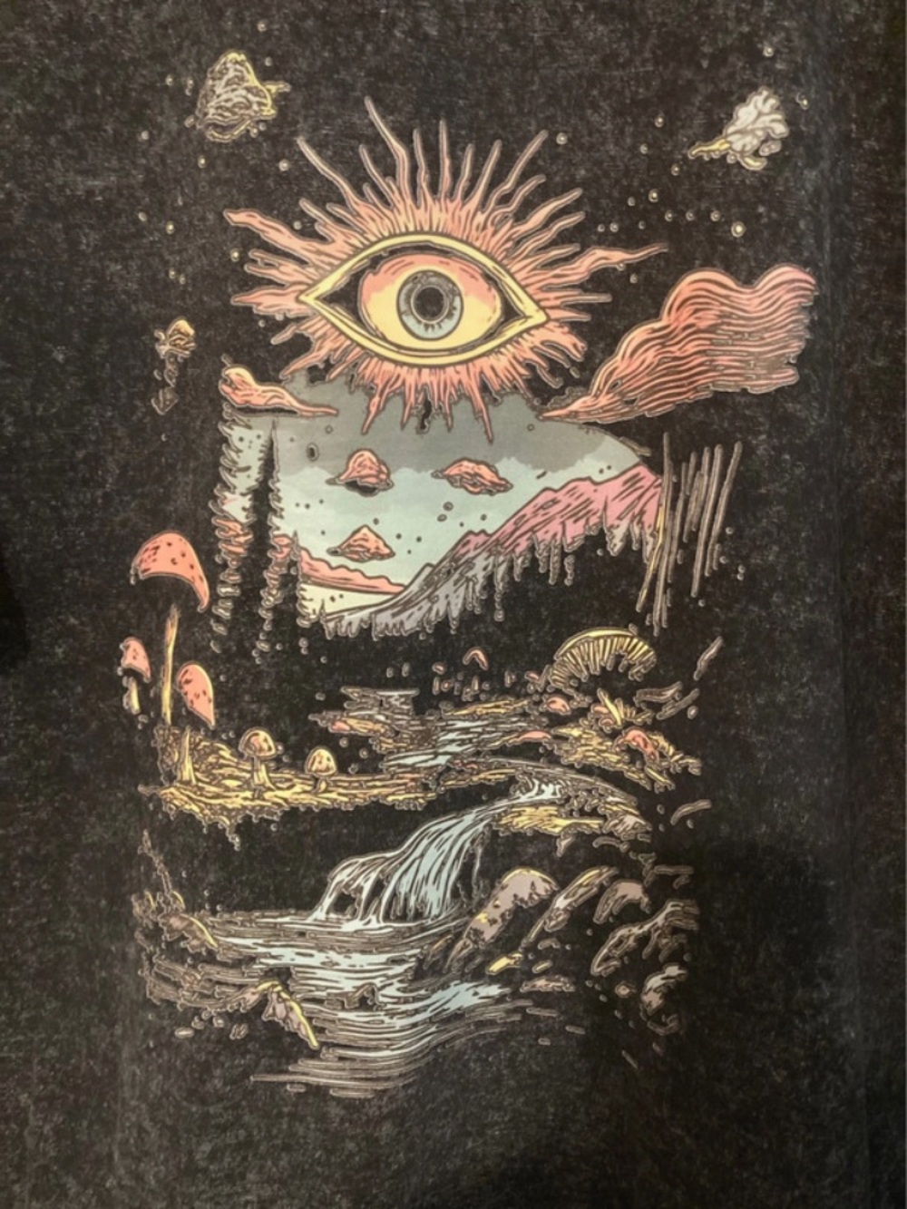 Graphic Black Short Sleeve Tee with Pastel Surreal Landscape